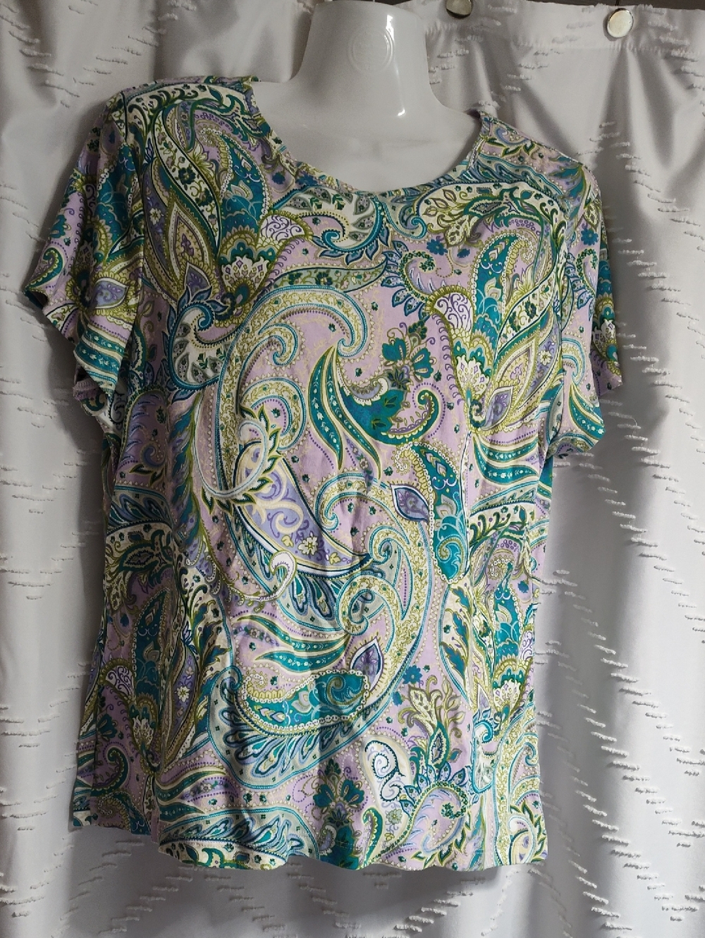 croft & barrow Teal, Lavender & Green Paisley Short Sleeve Tee